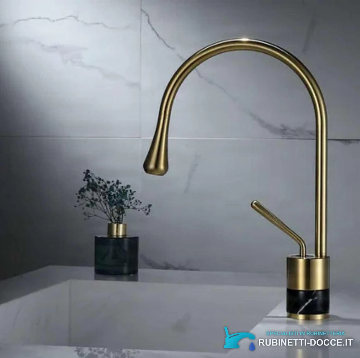Miscelatore per lavabo EYN BF0954 da piano in ottone con bocca girevole, in più finiture tra cui oro spazzolato e nero
