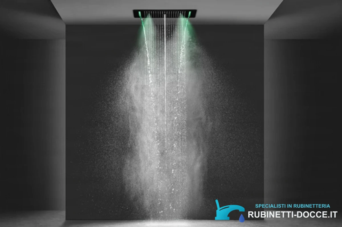 Sistema doccia a incasso ELITE EDITION BCS1557 termostatico con LED, getto a cascata e idromassaggio, nero e nero opaco