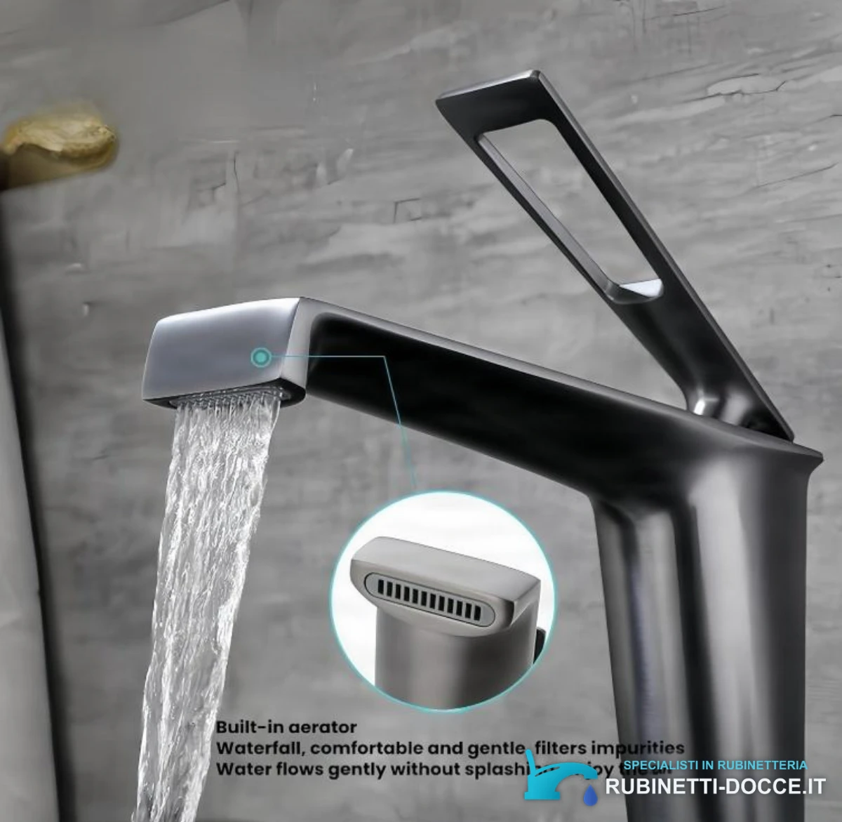 Rubinetto per lavabo ELITE EDITION BBS1257 in ottone con bocca a cascata, disponibile in più finiture