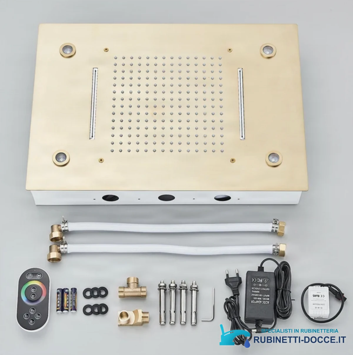 Sistema doccia da incasso EYN PT8899 con LED, termostato, cascata e getti multipli, in più finiture tra cui nero opaco e cromo